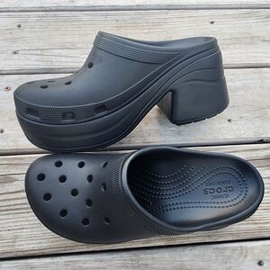 Crocs Siren Clogs Black Platform Heels Comfort Slip On Womens Sz 11/Mens Sz 9